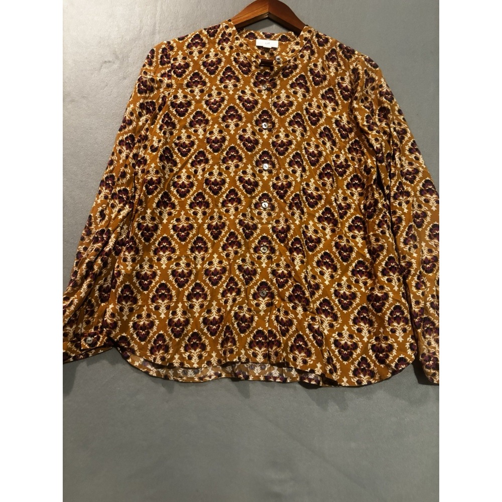 J. Jill Women's Small Boho Leaf Print Button Up Long Sleeve Blouse